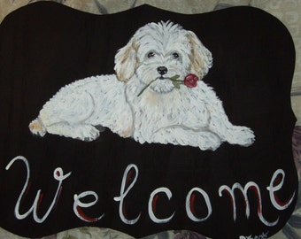 Coton De Tulear Custom hand Painted Welcome Sign Plaque Home Decor Wall Decor