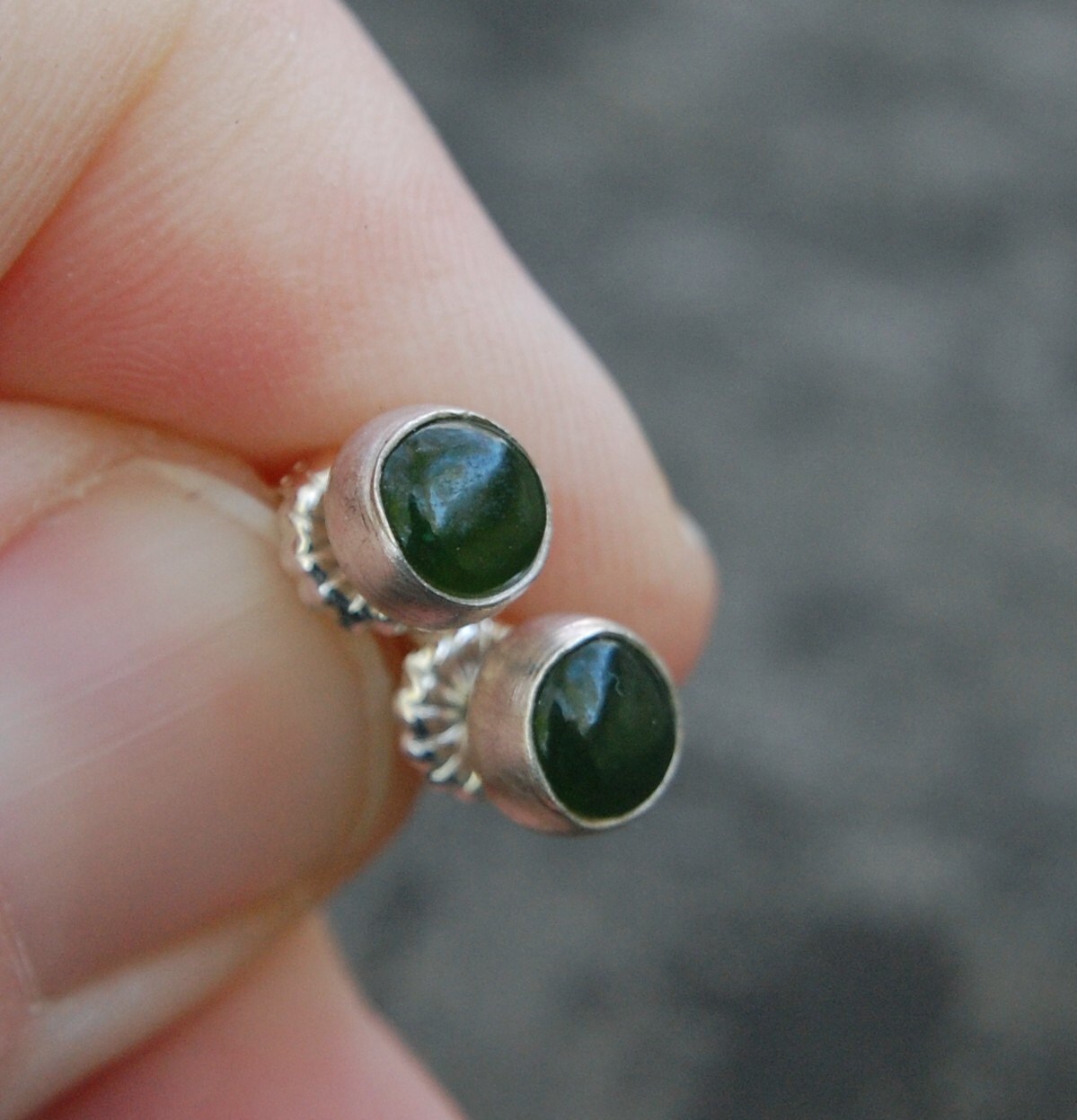 sterling silver and jade stud earrings