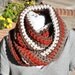 Striped Infinity Scarf - Crocheted Cowl - Chunky Knits - Winter Accessories - Linen, Brown, Taupe and Brick Fall Circle Scarf