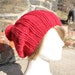 Red Knit Hat - Ribbed Knit Slouchy Hat with Pom Pom