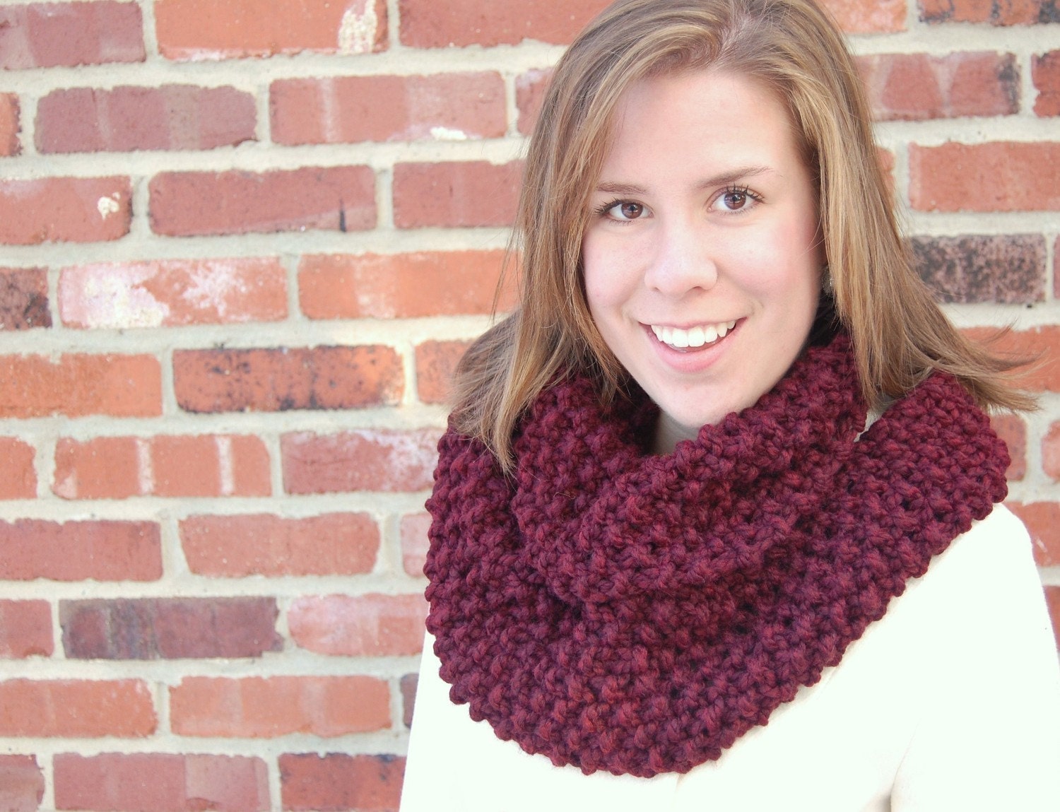 Chunky Bulky Knit Cowl in Maroon Infinity Scarf