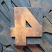 4" Antique Letterpress Wood Type Printers Block Number 4