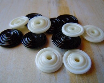 Lampwork Glass Disc Beads in Black and White