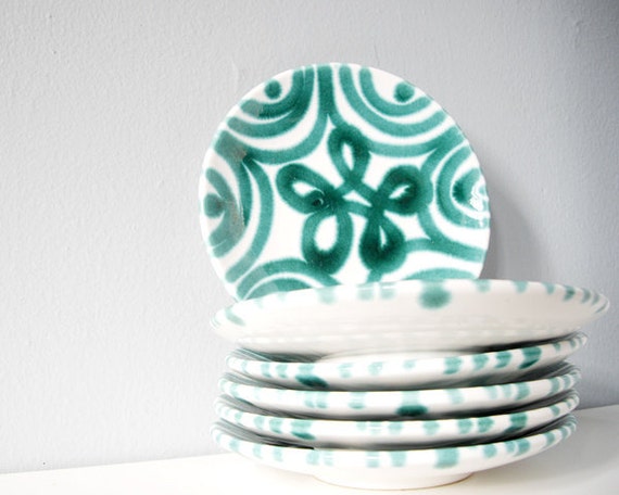 Set of six vintage plates teal dessert plate ceramic with