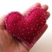 Shocking Pink Glass Beaded Felt Heart Brooch
