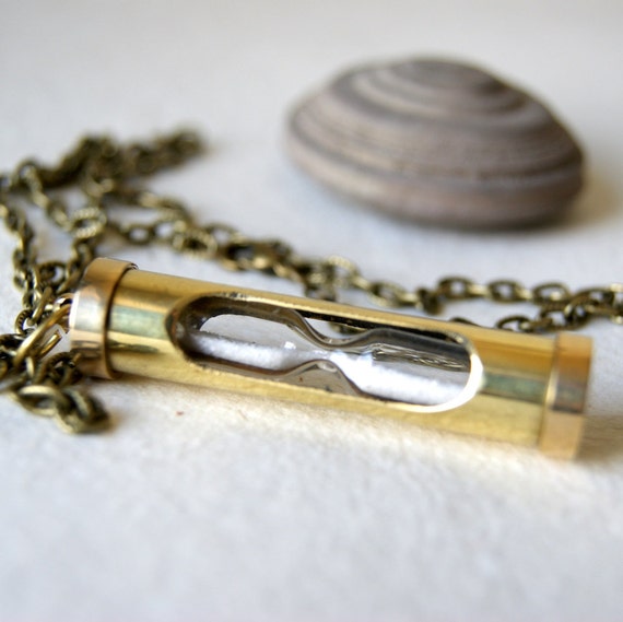 Hourglass Necklace Brass Sand Timer Antiqued Brass Chain 3351