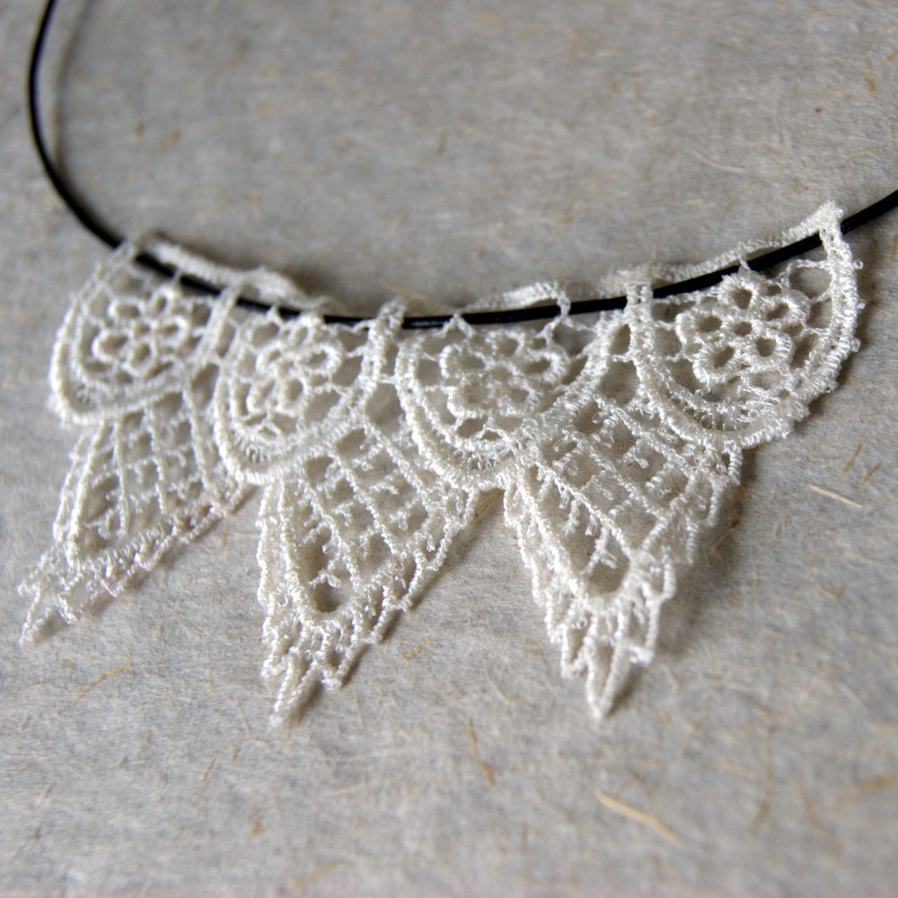 Leather and Lace Necklace creamy white lace by WearYourWild