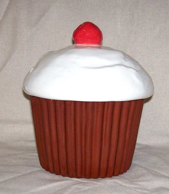 fruitflypie jar by Cupcake With cookie Cookie Chocolate vintage Container cupcake Ceramic Jar