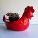 Ceramic Chicken Planter Vintage Design In Chili Pepper Red Rooster Home Decor Hen Rooster Planter Rustic Weddings