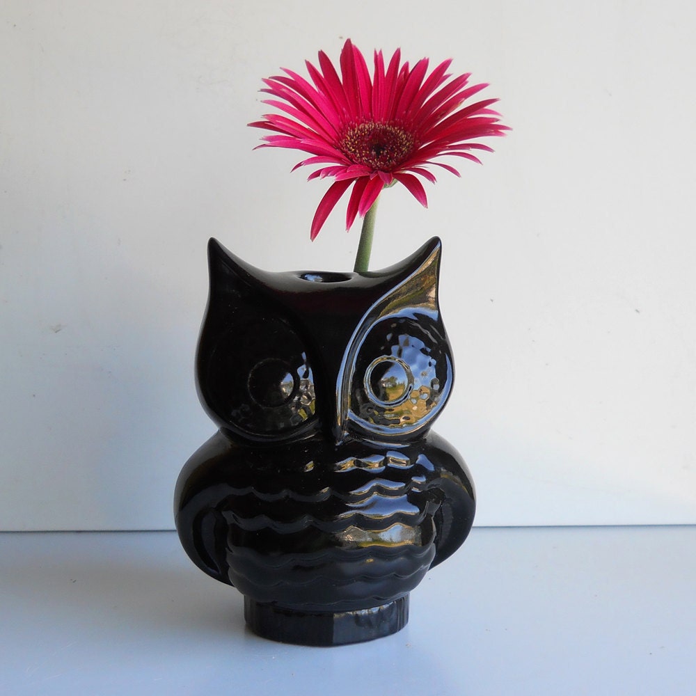 Ceramic Owl Vase Black Owl Vintage Design Retro Owl