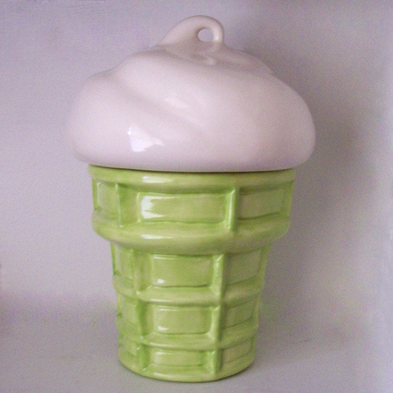 CLEARANCE Lime Ice Cream Cone Cookie Jar Container in