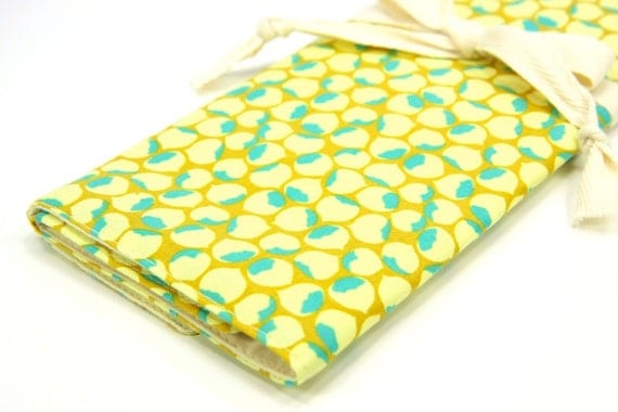 Knitting Needle Case - Dew Drops - Large Organizer 30 natural cotton pockets for circular, straight, dpn, or paint brushes