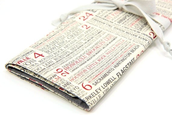 Large Knitting Needle Case Organizer - Hometown - 30 gray pockets for circular, straight, dpn, or paint brushes