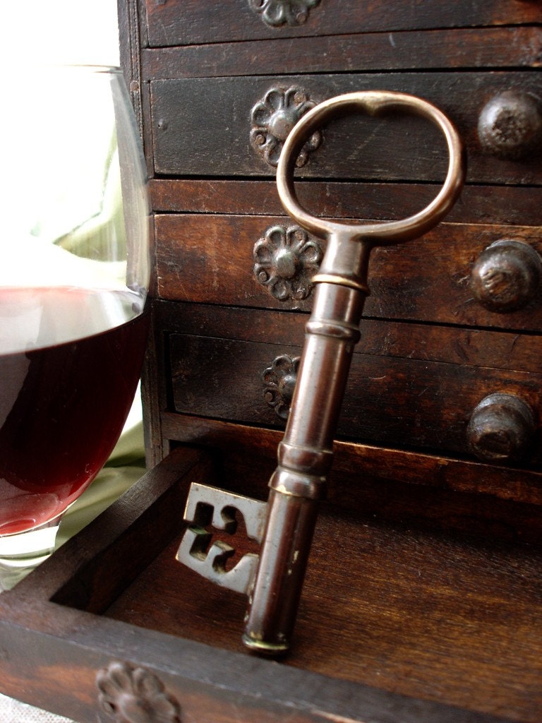 Giant Vintage Brass Skeleton Key Corkscrew