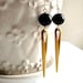 Long Black and Gold Earrings - Shiny Black Glass Beads with Long Gold Teardrop Spikes