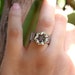 Pretty Flower Ring Wide Band Japanese Koi Pattern Etched OOAK Handcrafted Sterling Silver Artist Made