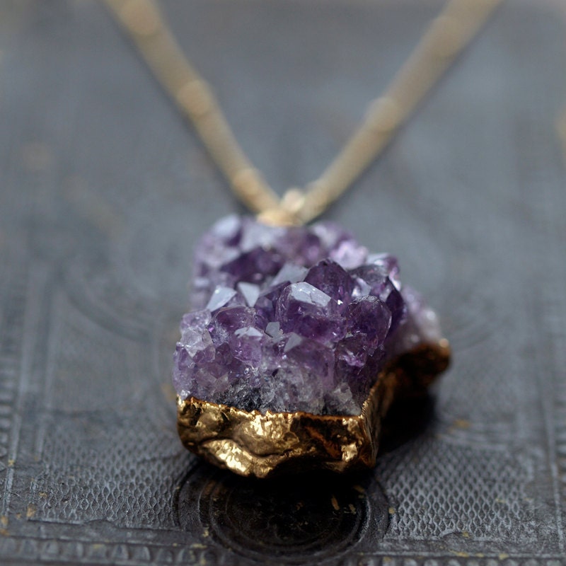 Amethyst Raw Crystal Necklace in Gold