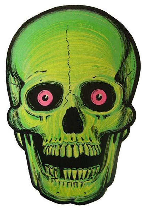 Screaming Glow Skull vintage Halloween diecut decoration