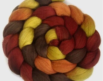 Handpainted Polwarth Wool Roving - 4 oz. AUTUMN FLAME- Spinning Fiber