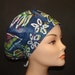 Batik Leaf Blue Medical Surgical Scrub Vet Nurse Chemo Hat