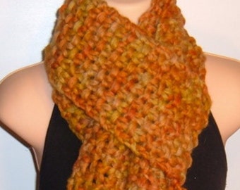 Hand Made Knit Hand Painted Wool Scarf CALENDULA yellow orange
