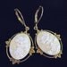Cameo Earrings Creme and White Floral Leverbacks