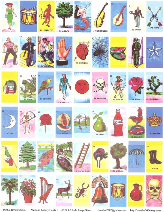 Mexican Lottery Cards 1 fiftyfour .75 X 1.5 inch