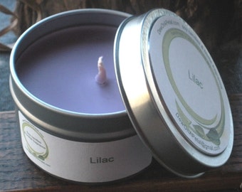 Lilac Soy Candle, Floral Scented Travel Tin 6 oz