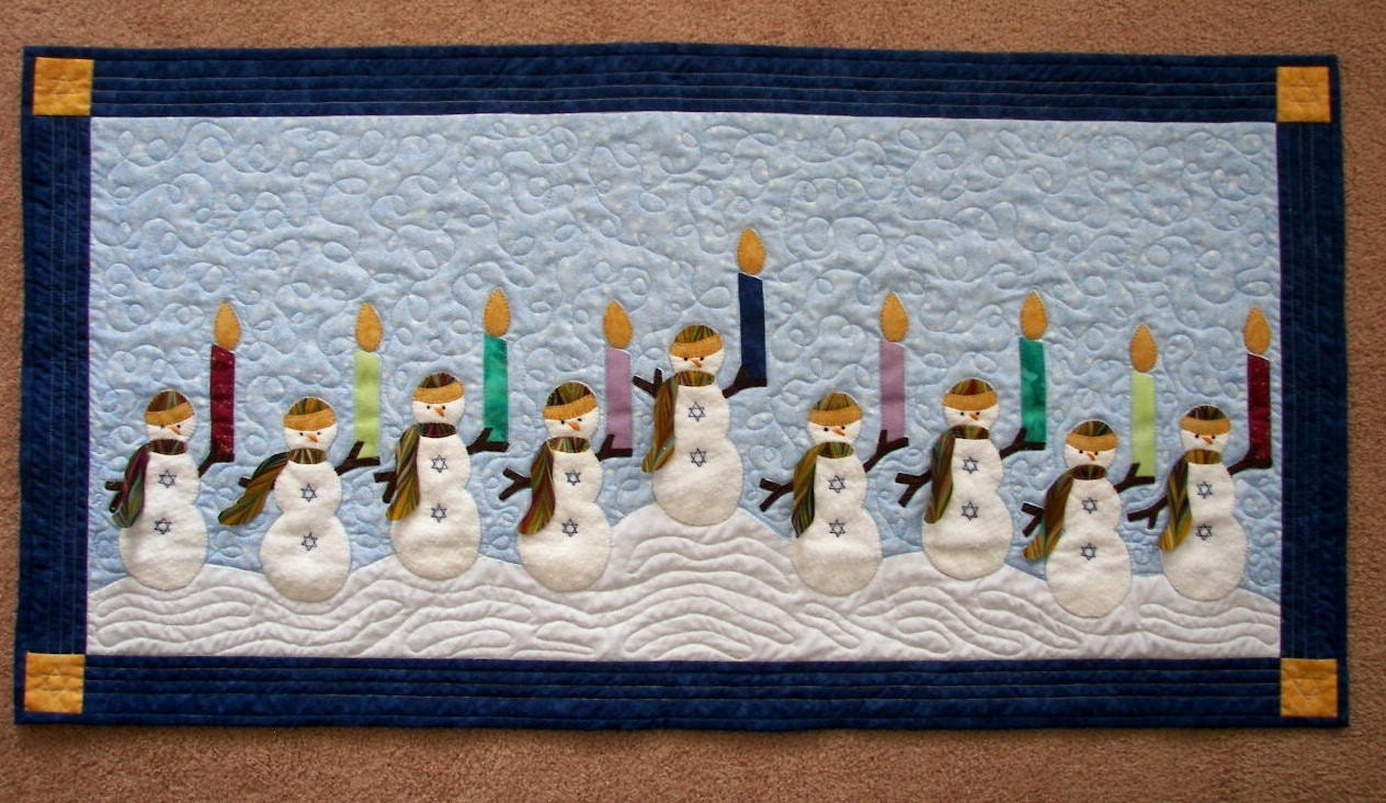 Snowman Menorah Wall Quilt Hanukkah