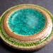 Lagoon Turquoise and Moss green Handmade Stoneware clay and fused glass cabochon