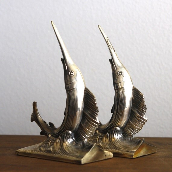 Vintage Marlin or Swordfish Fishing Bookends