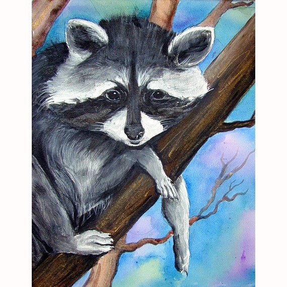 Rascal the little Raccoon Original Painting Acrylic on Canvas