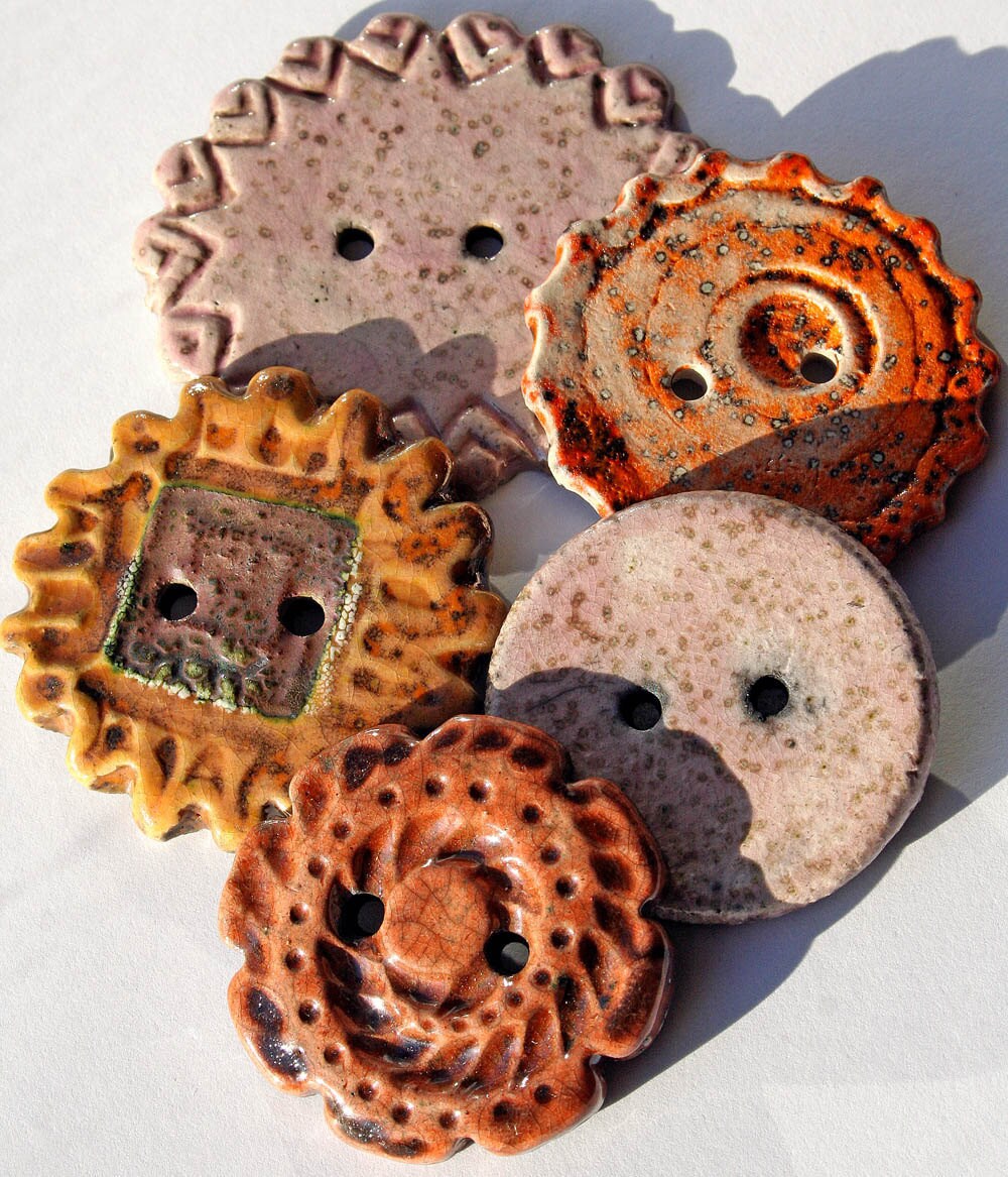 Handmade RAKU Ceramic Buttons SET OF 5
