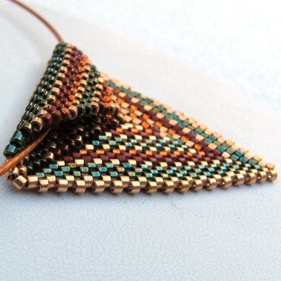 Autumnal Triangle Peyote Pendant on Copper Cable Choker 2426