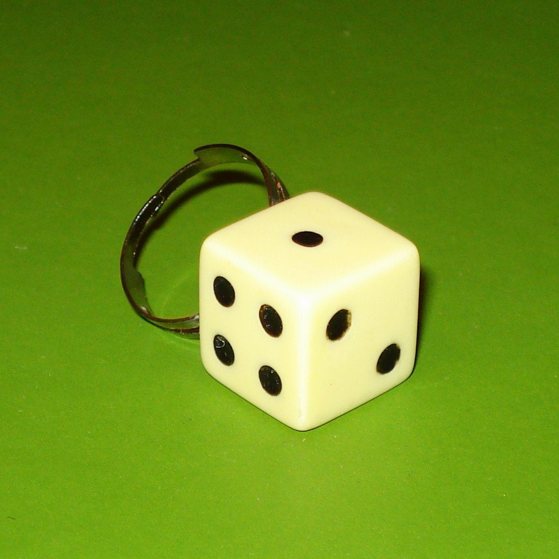 LAST ONE Snake Eyes Adjustable Dice Ring Vintage Ivory