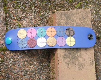 Leather Cuff -- dots on blue