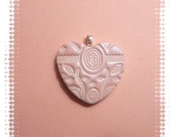 Pink Heart Pendant or Pin, Flowers Leaves, Wedding Flower Girl Bouquet Charm, Optional Ball Chain Necklace, handmade polymer clay