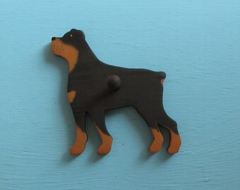 Rottweiler Rottie Dog - Handpainted Wood Leash Holder