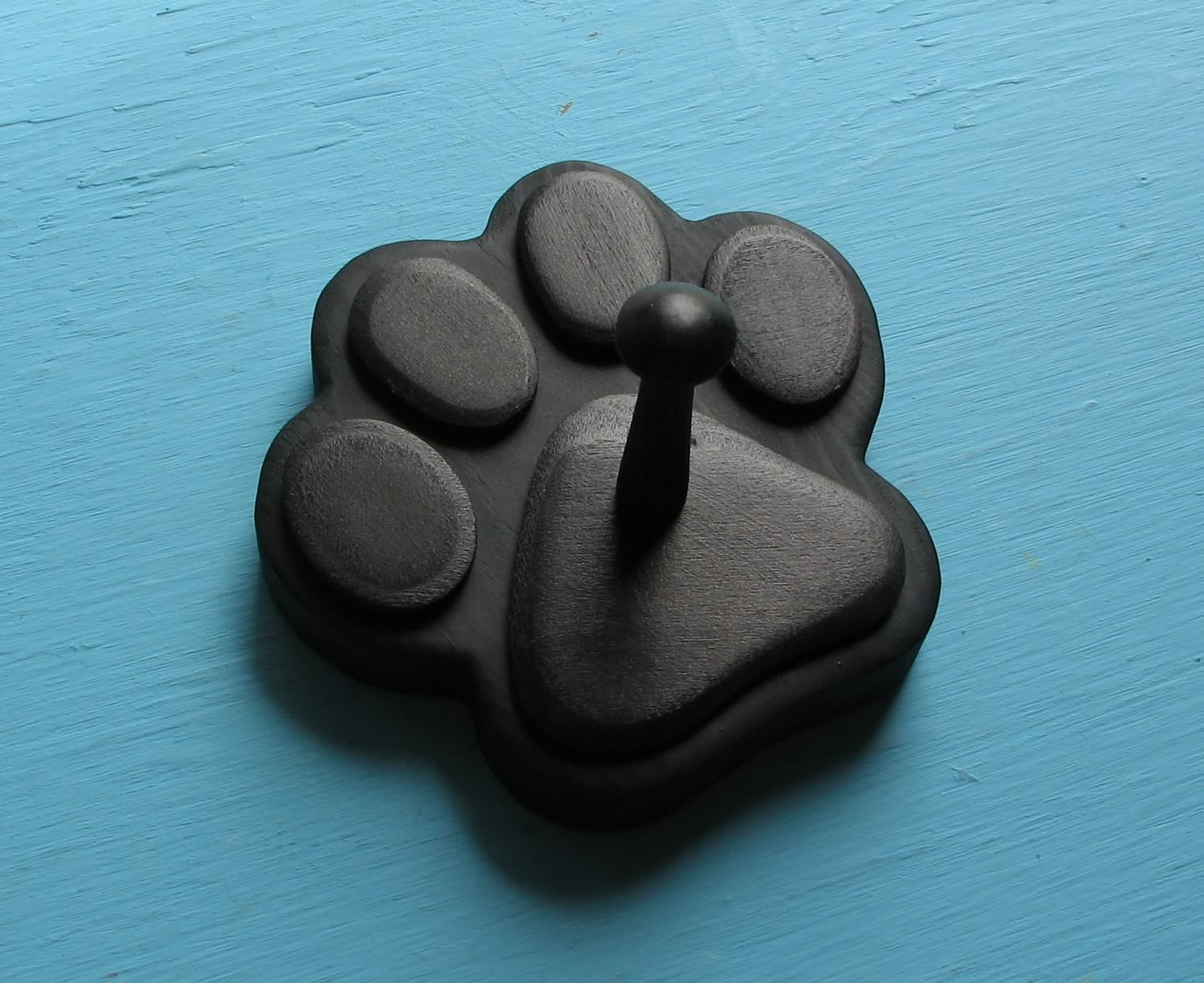 Leash Holder BLACK Dog Wood Paw Print Peg Hook