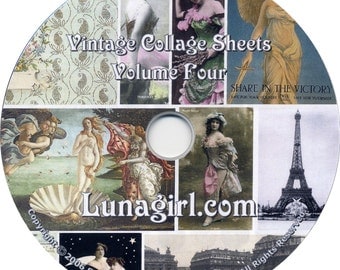 25 Digital COLLAGE SHEETS on CD, vintage images ephemera vintage photos altered art printable for crafts cards scrapbooking mixed media