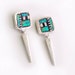 Silver Dangle Post Earrings with polymer Iridescent mosaic inlay
