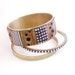 Bangle Bracelets with faux polymer burl wood black white stripes and inlaid sterling beads