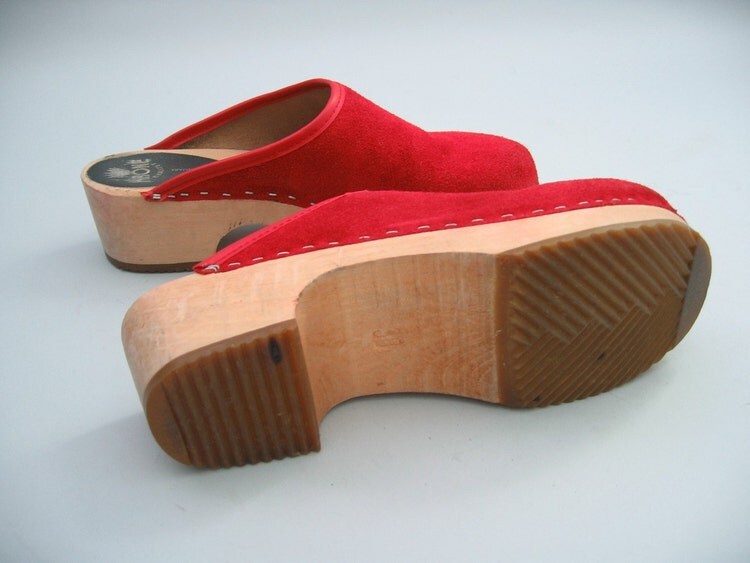 red suede clogs