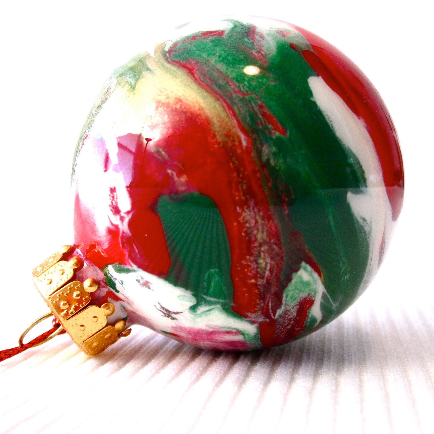 Glass Christmas Ornament Painted Inside 2 Ball Green