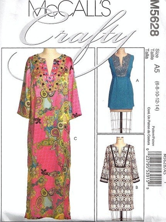 Misses Tunic Caftan Sewing Pattern McCalls Crafty 5628 Size