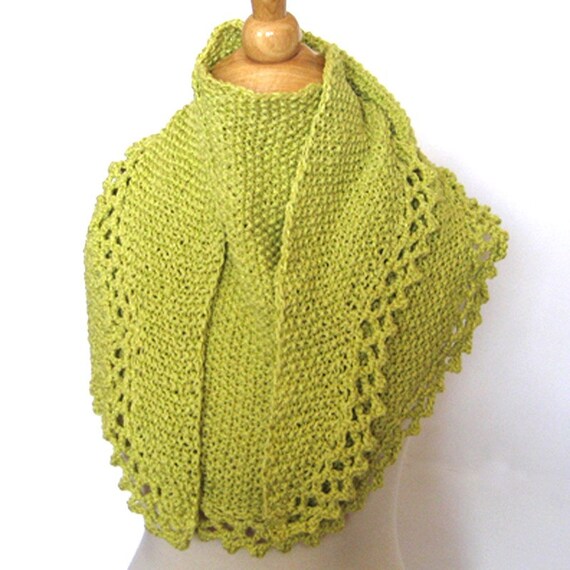 Leaf Green Knit Crochet Shawl Cape Wrap Cowl Eco Friendly
