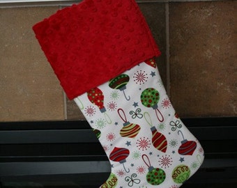 Retro Christmas Ornaments on White Christmas Stocking
