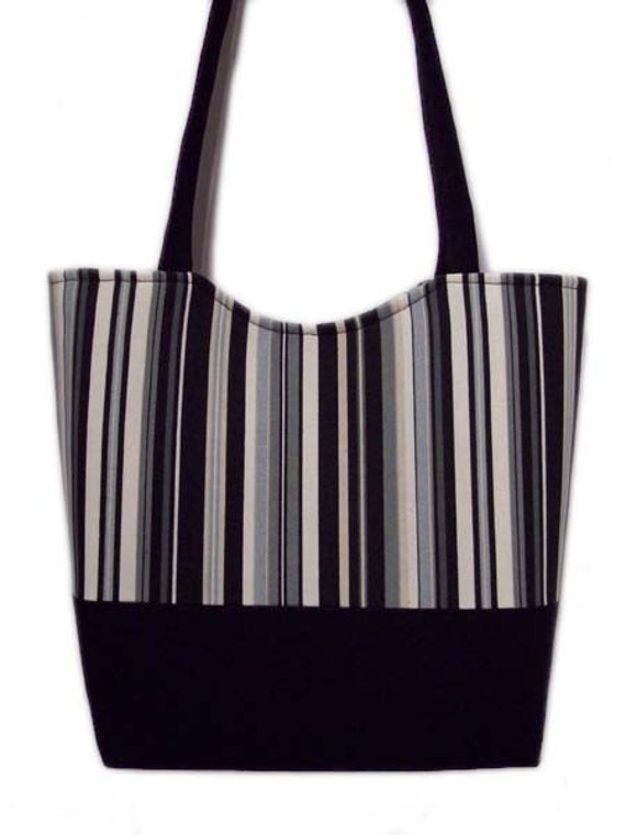 SALE Black and White Striped Large Tote Bag by Dees