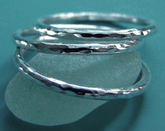 Sterling Silver Stacking Ring Set - Hand Hammered - Set of Three