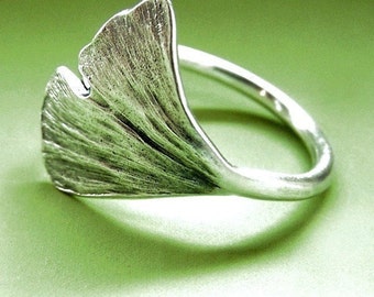 Ginkgo Leaf Ring - Sterling Silver